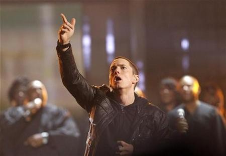 Rapper Eminem performs 'Not Afraid' at the 2010 BET Awards in Los Angeles, June 27, 2010.