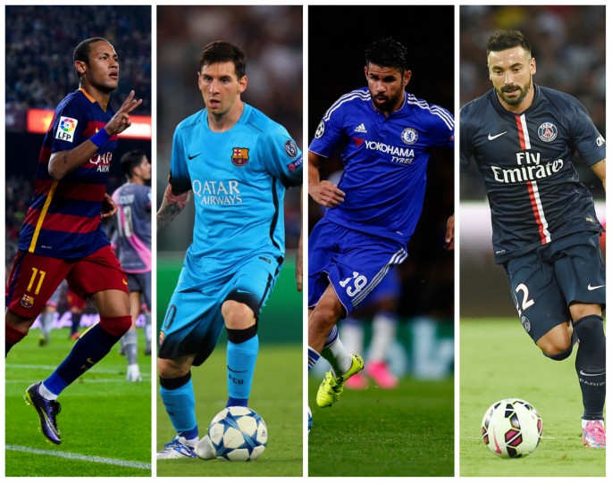 FC Barcelona Rumors Central (from L to R): Neymar, Lionel Messi, Diego Costa, and Ezequiel Lavezzi.