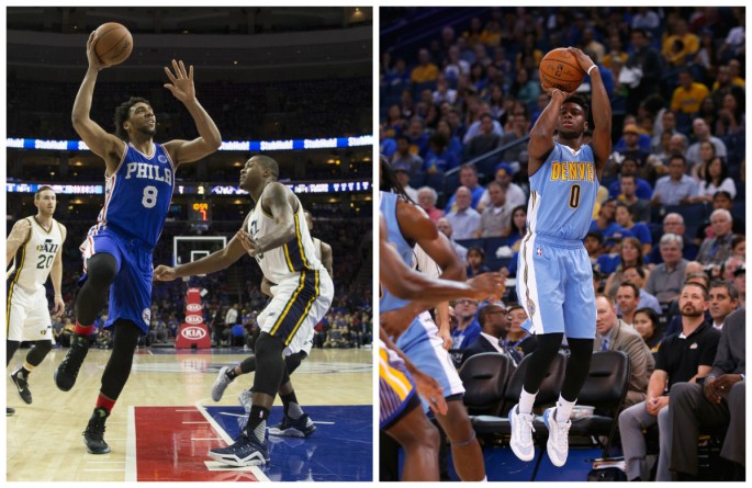 Rookie watch: Philadelphia 76ers' Jahlil Okafor (L) and Denver Nuggets' Emmanuel Mudiay.