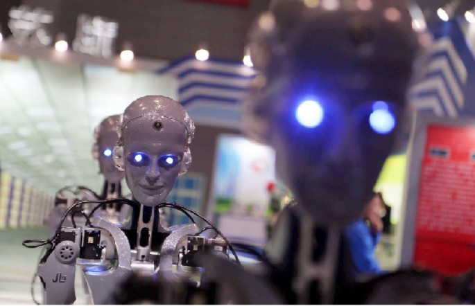 Humanoid robots are displayed at the 17th China International Industry Fair.