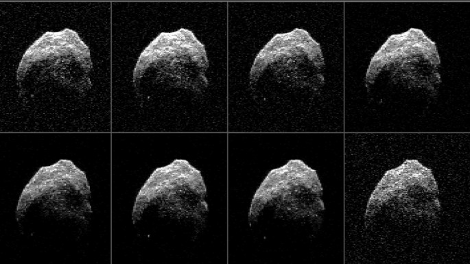 Asteroid 2015 TB145 is depicted in eight individual radar images collected on Oct. 31, 2015 between 5:55 a.m. PDT (8:55 a.m. EDT) and 6:08 a.m. PDT (9:08 a.m. EDT).