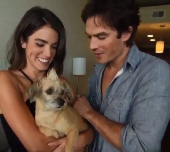 Ian Somerhlder and wife Nikki Reed with a furbaby; the couple believes cruelty to animals is unacceptable. 