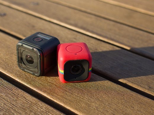 GoPro Hero 4 Session sits beside a Polaroid Cube in stark similarity.