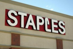 The sign outside of the Staples store is pictured in Broomfield, Colorado August 17.