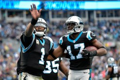 Carolina Panthers quarterback Cam Newton (#1) and wide receiver Devin Funchess (#17).