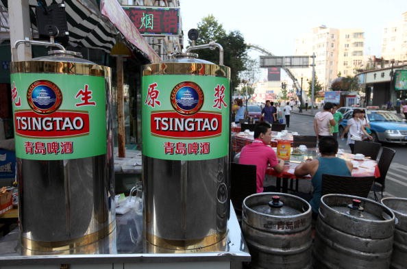 Tsingtao brewing kettles and kegs line the Everlasting Beer Street in Qingdao.