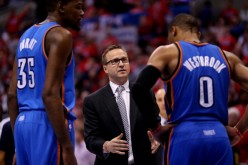 Scott Brooks with Kevin Durant and Russell Westbrook
