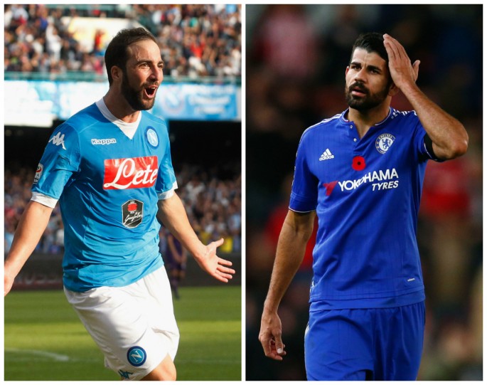Chelsea Transfer Rumors: Gonzalo Higuaín (L) and Diego Costa.