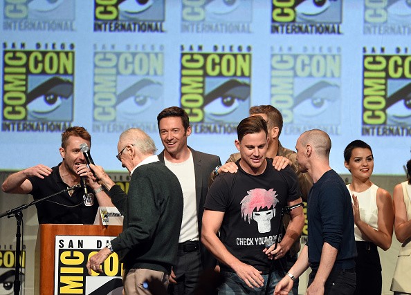 Hugh Jackman, Channing Tatum with Stan Lee and the rest of the Fox actors