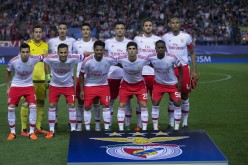 SL Benfica players line up during their recent Champions League match with Atletico Madrid.