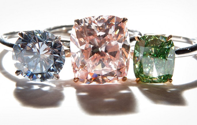 A collection of rare diamond rings is displayed at Sotheby's in London, England, in this Oct. 22, 2009 photo.