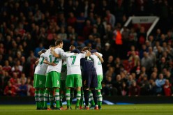Wolfsburg players huddle during a recent Champions League match against Manchester United.