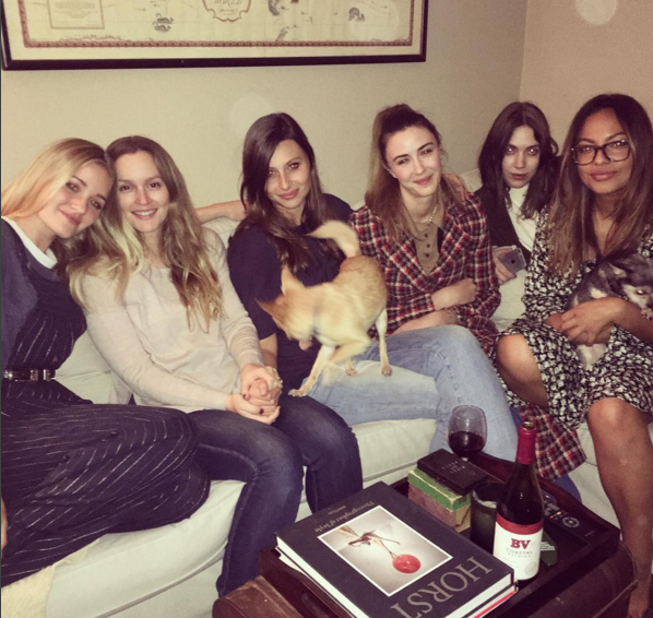 Months after giving birth to her first child with Adam Brody, "Gossip Girl" alum Leighton Meester was visited by Aly Michalka, AJ Michalka, Madeline Zima, Gina Gammell, and Davida Williams.