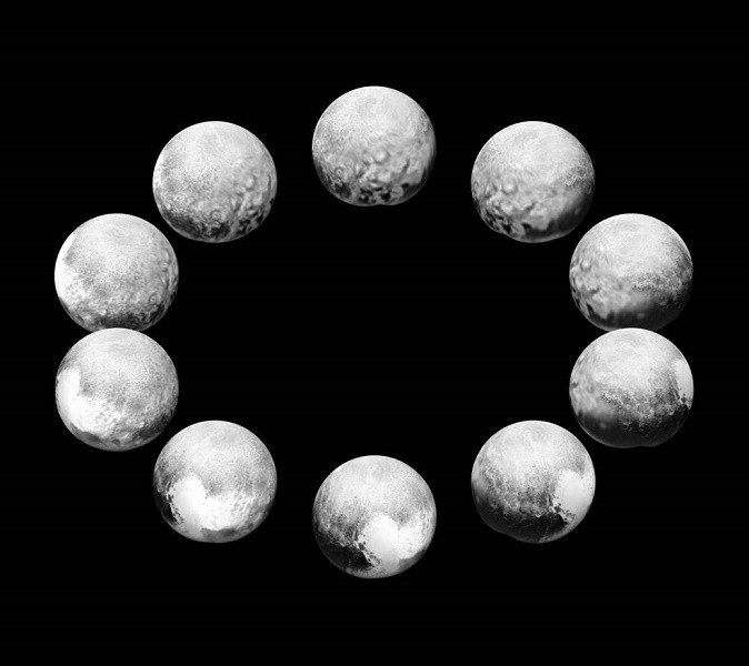 On approach in July 2015, the cameras on NASA’s New Horizons spacecraft captured Pluto rotating over the course of a full “Pluto day.” The best available images of each side of Pluto taken during approach have been combined to create this view of a full r