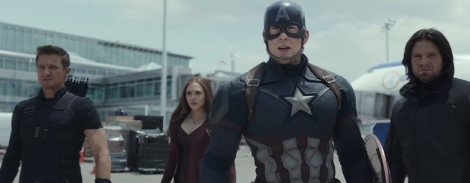 Captain America is joined by the Winter Soldier, Hawkeye, and Scarlet Witch in Joe Russo and Anthony Russo's  "Captain America: Civil War."
