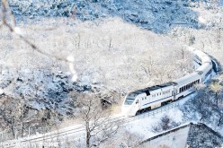 A train passes through Juyong Pass of the Great Wall on the Beijing to Zhangjiakou, Hebei Province, line on Nov. 23.