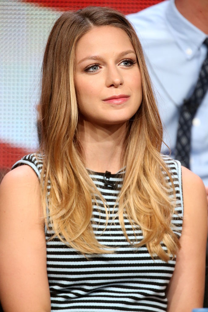 "Supergirl" actress Melissa Benoist speaks onstage during panel discussion on CBS.