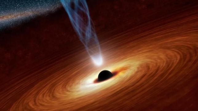 An artist's illustration shows a supermassive black hole.