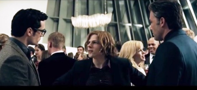 Jesse Eisenberg's Lex Luthor with Henry Cavill's Superman and Ben Affleck's Batman in "Batman v Superman: Dawn of Justice"