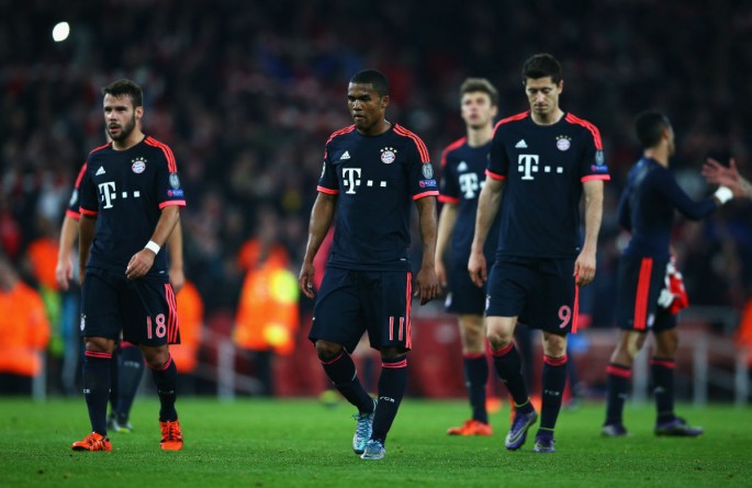 File photo of Bayern Munich players after a sorry loss to Arsenal in the Champions League.