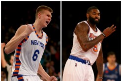 New York Knicks big men Kristaps Porzingis (L) and Kyle O'Quinn.