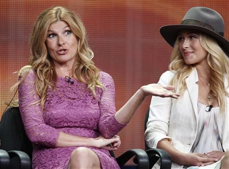 Connie Britton and Hayden Panettiere, two of the stars of the new drama series ''Nashville'' speak during a panel discussion at the Disney-ABC Television Group portion of the Television Critics Association Summer press tour in Beverly Hills, California.
