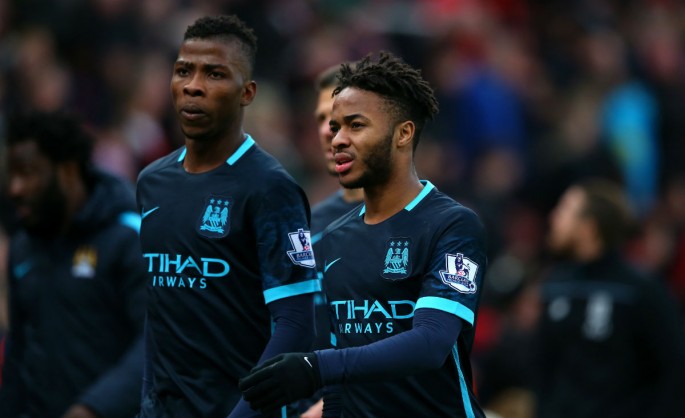Manchester City's Kelechi Iheanacho (L) and Raheem Sterling.