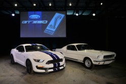 Two GT350s at the unveil of the 2016 Ford Shelby GT350.