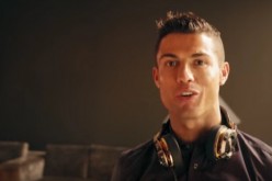 Soccer star Cristiano Ronaldo with his newly launched headphones in his Jingle Bells rendition