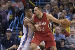 New Orleans Pelicans power forward Ryan Anderson posts up against Oklahoma City Thunder's Russell Westbrook.
