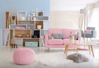 A modern home is awash with the fresh pastel shades of rose quartz and Serenity.