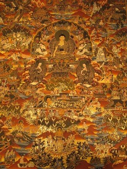 The Thangka paintings, depicting Buddhist folktales, are the source of inspiration for the Lamamani artists, or talking-singing storytellers of Tibet.