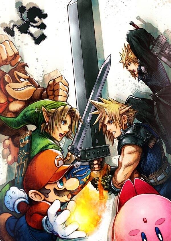 Link faces off against Cloud in this Smash Bros. illustration by Square Enix's Tetsuya Nomura.
