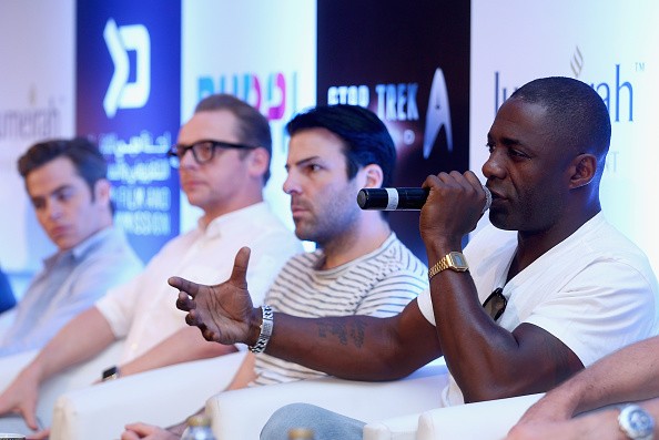 Actor Idris Elba attends a press conference promoting 'Star Trek Beyond' at Burj Al Arab on September 30, 2015 in Dubai, United Arab Emirates. 