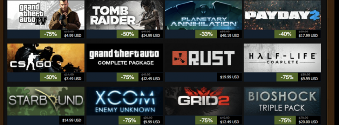 A collection of games available in Steam.