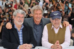 George Lucas, Steven Speilberg, and Han Solo (Harrison Ford) hanging out at a 