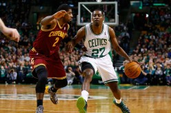 Jordan Crawford (#27) drives past Cleveland Cavaliers superstar Kyrie Irving during his stint with the Boston Celtics back in 2013.