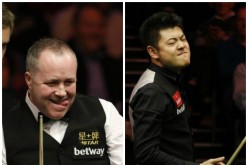 2016 Dafabet Snooker Masters first round (from L to R): Scotland's John Higgins and China's Liang Wenbo.