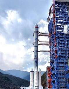 A Chinese Long March 3B rocket is seen a day before the launch of the BELINTERSAT-1 into space.