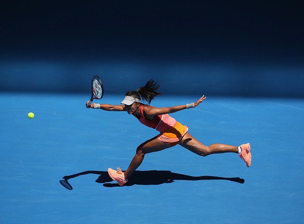 MELBOURNE, AUSTRALIA - JANUARY 18: Qiang Wang of China plays her first round match against Sloane Stephens of the United States during day one of the 2016 Australian Open at Melbourne Park.