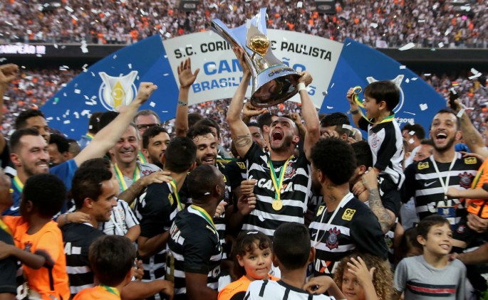 2015 Brazilian Serie A champions Corinthians during the trophy presentation.