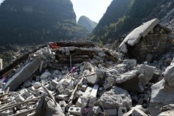 A screencap showing the site of a landslide at Fude Village in Du'an Yao Autonomous County, Guangxi Zhuang Autonomous Region, on Feb. 8, 2016.