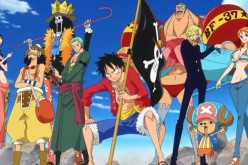 Luffy, together with his crew, is holding his Jolly Roger.