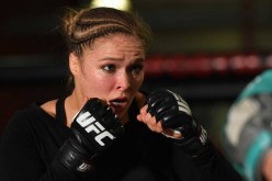 UFC women's bantamweight champion Ronda Rousey at an open training session for fans and media at the UFC Gym in Torrance, Calif. on Feb. 24, 2015. 
