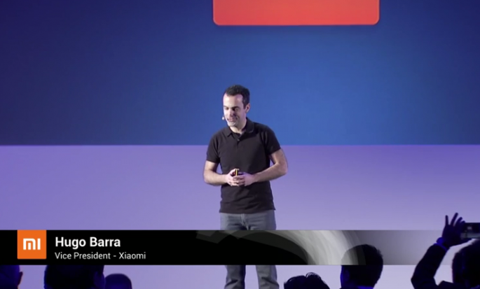 Xiaomi Global Vice President Hugo Barra gives a presentation during Xiaomi launch at MWC 2016.