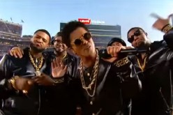 Singer Bruno Mars performed with his group at the Super Bowl 50