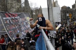 Demonstrators protest against police-inflicted violence in New York in April 2015.