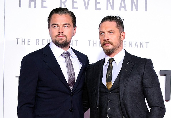 Actors Leonardo DiCaprio and Tom Hardy attend the premiere of "The Revenant" at the TCL Chinese Theatre in Hollywood, California, on Dec. 16, 2015.