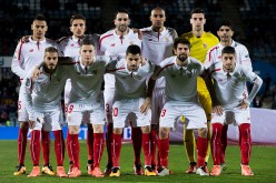 Sevilla FC players lineup before the match against Getafe.