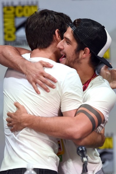 "Teen Wolf" stars Dylan O'Brien and Tyler Posey hug during Comic-Con International 2014 at the San Diego Convention Center on July 24, 2014 in San Diego, California. 